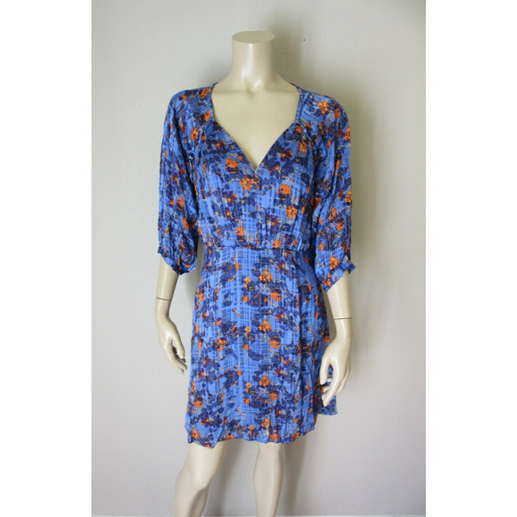 Tanya Taylor Dresses & Skirts - TANYA TAYLOR Blue Floral Natalia Size 10 Short 3/4 Sleeves Lined V-Neck Dress